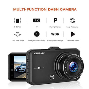 Campark Dash Cam 4K UHD DVR Driving Recorder Camera for Car Dashboard with Night Vision 3 Inches LCD 170°Wide Angle G-Sensor Parking Monitor WDR Motion Detection