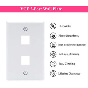 (UL Listed) VCE 2 Port Wall Plate Standard Size Decorator Wallplates Keystone Jack Modular Inserts - White 10-Pack