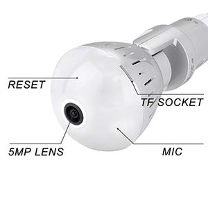 LED Light Bulb Camera Fisheye 2K 360° Panoramic View, WiFi Connection, Newest H.265