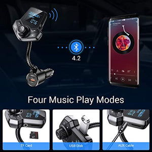 AINOPE Bluetooth FM Transmitter for Car, Upgrade V4.2 Car Radio Bluetooth Adapter