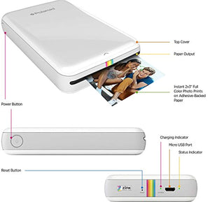 Polaroid ZIP Wireless Mobile Photo Mini Printer (White) Compatible w/ iOS & Android, NFC & Bluetooth Devices