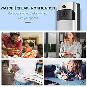 Wireless Doorbell WiFi Smart Video Doorbell 720P HD Smart Security Camera Doorbell With Realtime Push Alerts Watchdog Surveillance System Night Vision (Batteries Not Included)