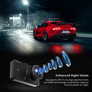 Campark Dash Cam 4K UHD DVR Driving Recorder Camera for Car Dashboard with Night Vision 3 Inches LCD 170°Wide Angle G-Sensor Parking Monitor WDR Motion Detection