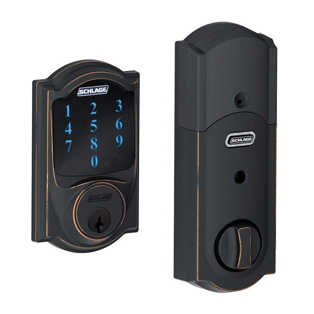 Schlage Z-Wave Connect Camelot Touchscreen Deadbolt with Built-In Alarm, Satin Nickel, BE469 CAM 619, Works with Alexa via SmartThings, Wink or Iris